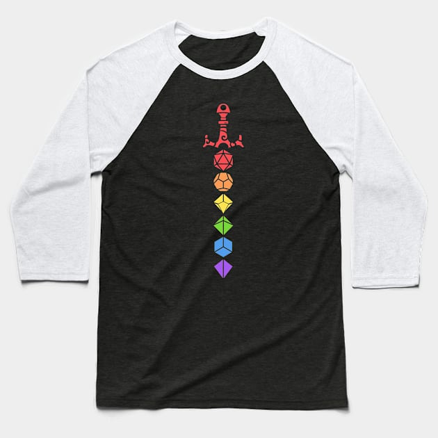 Polyhedral Dice Set Sword Rainbow TRPG Tabletop RPG Gaming Addict Baseball T-Shirt by dungeonarmory